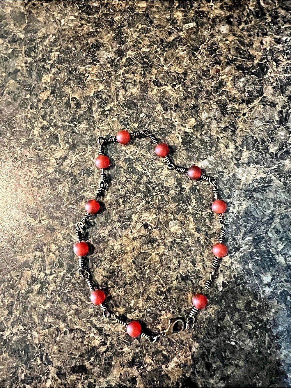 Red Beaded and Copper Anklet